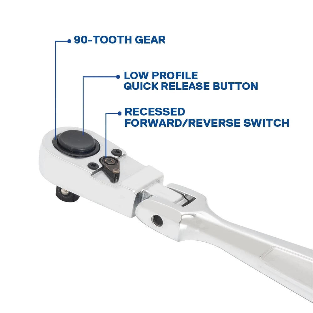 Kobalt 90 -Tooth 3/8-in Drive Full Polish Handle Flexible Head Ratchet 3 Kobalt 90 -Tooth 3/8-in Drive Full Polish Handle Flexible Head Ratchet -Kobalt Tools 48447986