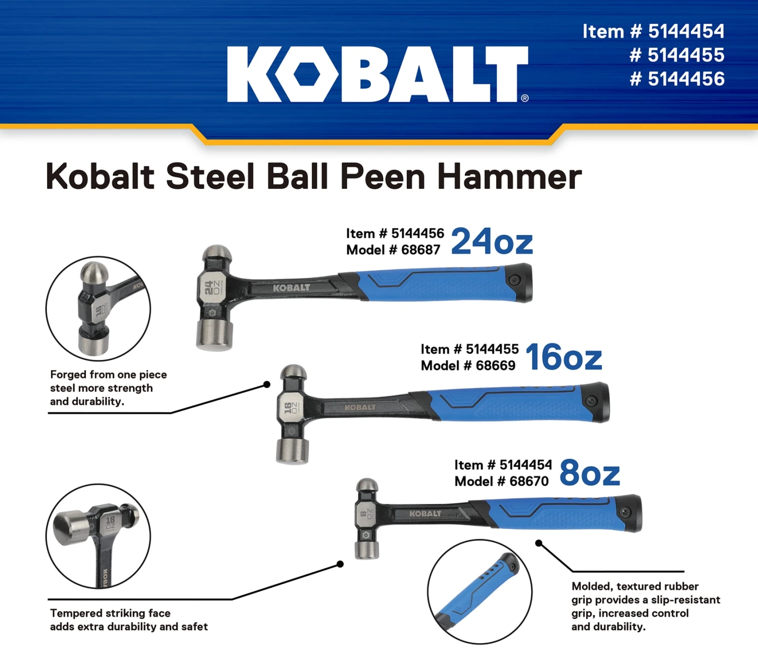 Kobalt 16 -oz Steel Head Steel Handle Ball Peen Hammer 3 Kobalt 16 -oz Steel Head Steel Handle Ball Peen Hammer -Kobalt Tools 64427213 1
