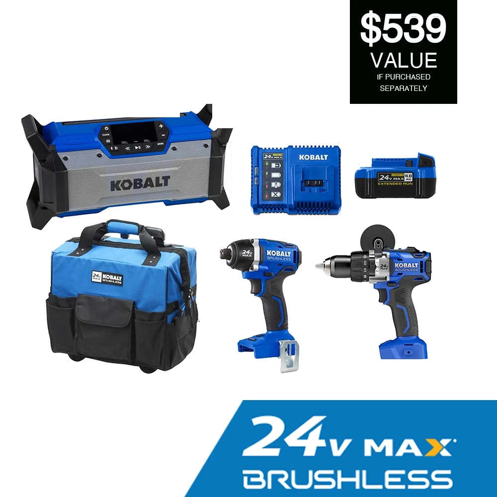 Kobalt 24-volt 3-Tool Brushless Power Tool Combo Kit With Soft Rolling Case (1-Battery Included And Charger Included) 4 Kobalt 24-volt 3-Tool Brushless Power Tool Combo Kit With Soft Rolling Case (1-Battery Included And Charger Included) -Kobalt Tools 64801968
