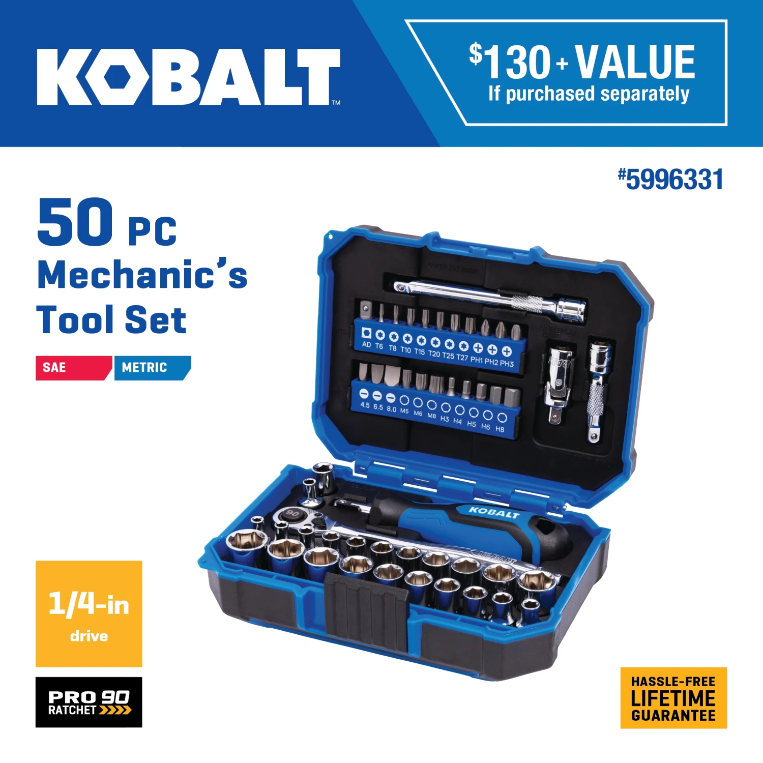 Kobalt 50 -Piece Standard (SAE) And Metric Mechanics Tool Set With Hard Case 1 Kobalt 50 -Piece Standard (SAE) And Metric Mechanics Tool Set With Hard Case -Kobalt Tools 68515720