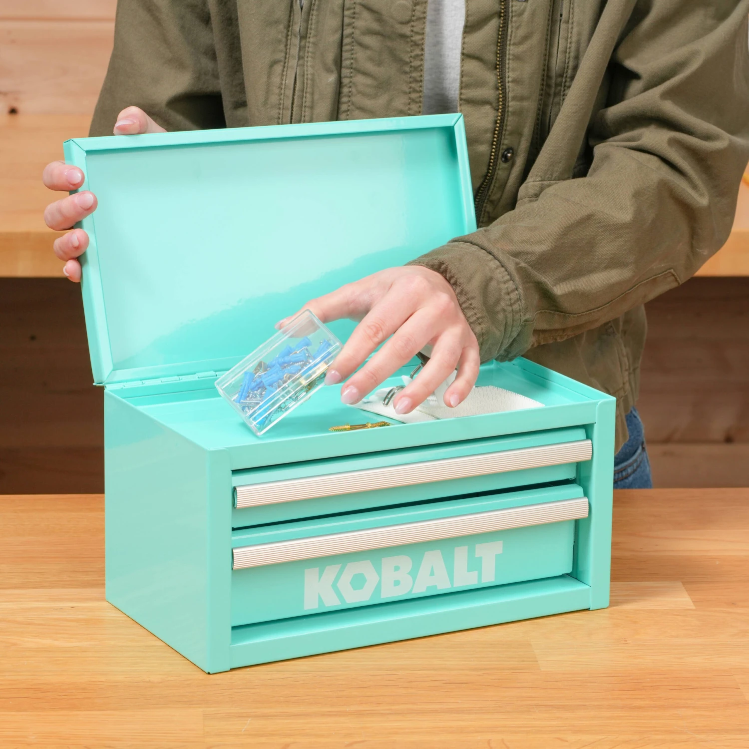 Kobalt Portable Mini Toolbox 10.83-in W X 5.91-in H X 5.91-in D 2 -Drawer Teal Steel Tool Box 7 Kobalt Portable Mini Toolbox 10.83-in W X 5.91-in H X 5.91-in D 2 -Drawer Teal Steel Tool Box -Kobalt Tools 69572946 scaled
