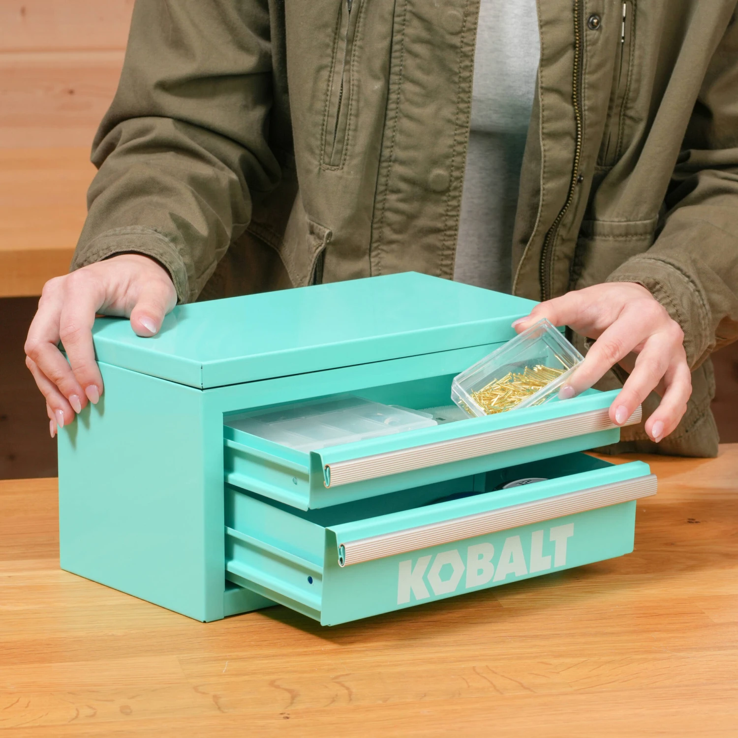 Kobalt Portable Mini Toolbox 10.83-in W X 5.91-in H X 5.91-in D 2 -Drawer Teal Steel Tool Box 8 Kobalt Portable Mini Toolbox 10.83-in W X 5.91-in H X 5.91-in D 2 -Drawer Teal Steel Tool Box -Kobalt Tools 69572947 scaled