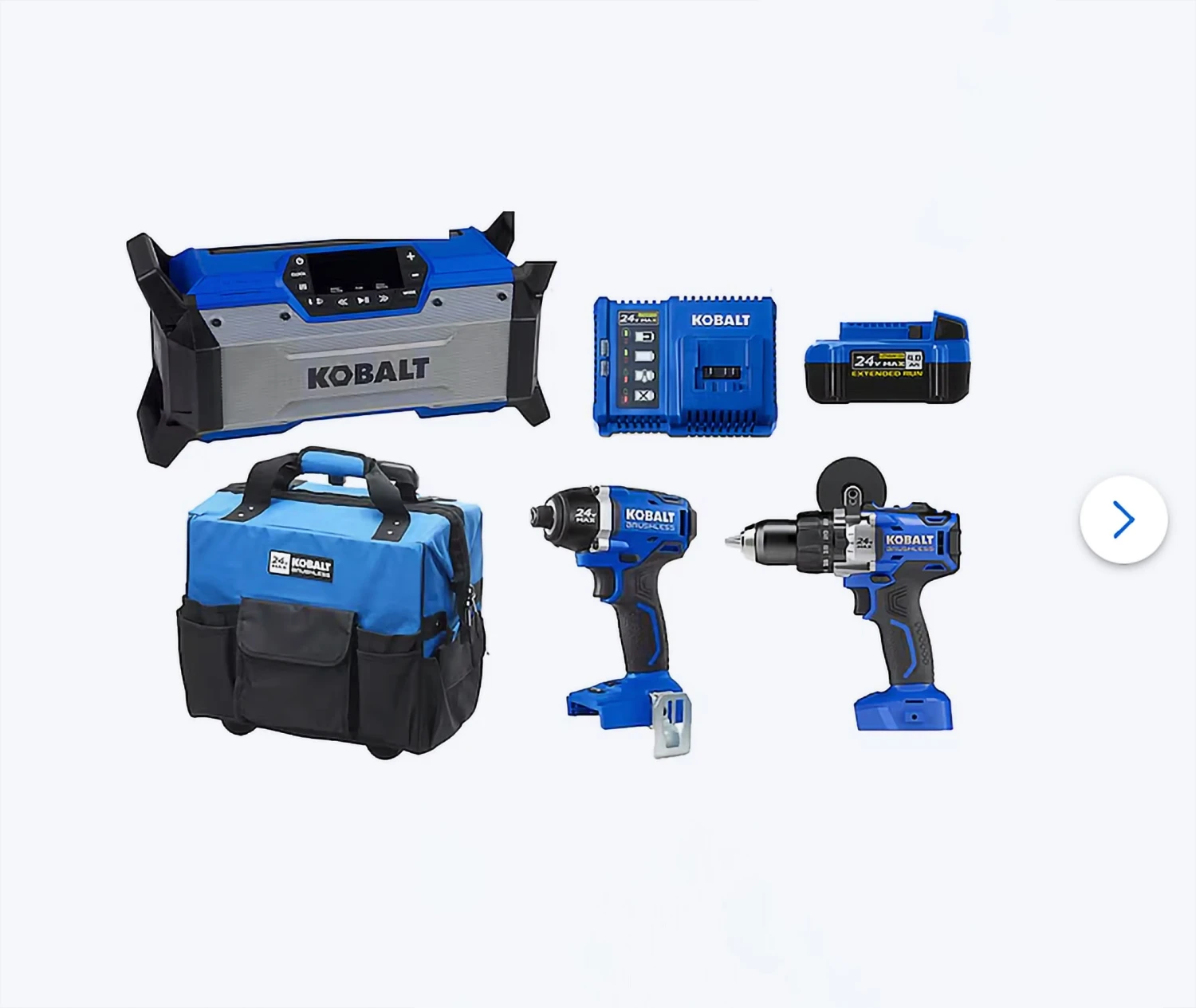 Kobalt 24-volt 3-Tool Brushless Power Tool Combo Kit With Soft Rolling Case (1-Battery Included And Charger Included) 1 Kobalt 24-volt 3-Tool Brushless Power Tool Combo Kit With Soft Rolling Case (1-Battery Included And Charger Included) -Kobalt Tools 70284707