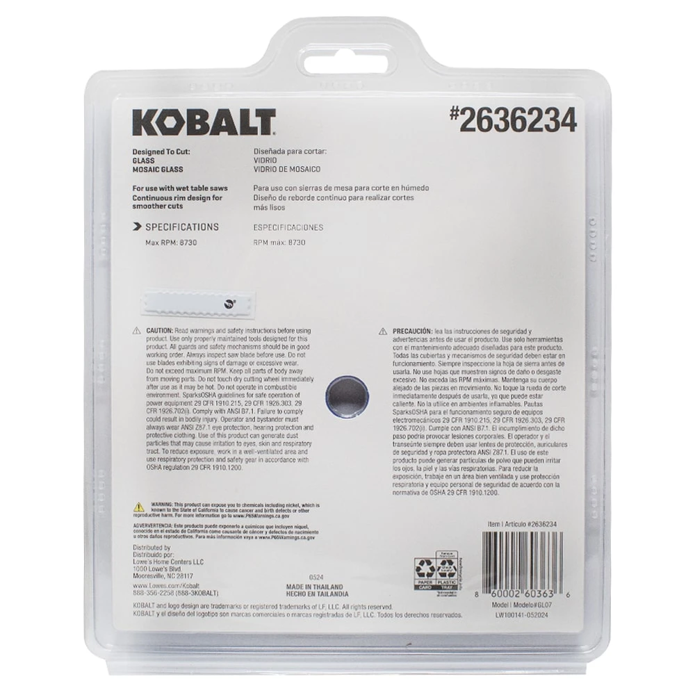 Kobalt GL07 7-in Wet Continuous Rim Diamond Saw Blade 5 Kobalt GL07 7-in Wet Continuous Rim Diamond Saw Blade -Kobalt Tools 73436859