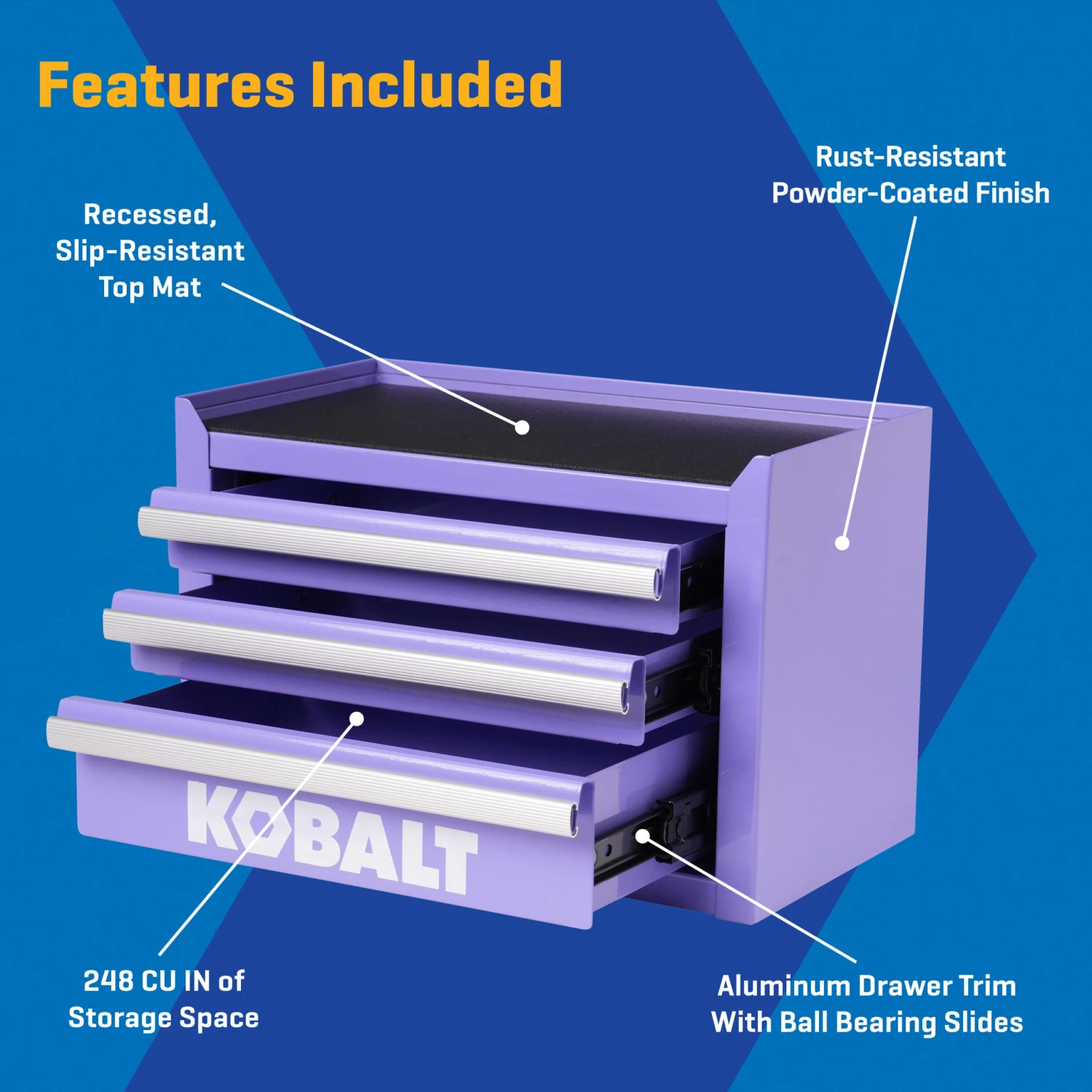 Kobalt Portable Mini Toolbox 11.1-in W X 7.36-in H X 6.14-in D 3 -Drawer Lavender Steel Tool Box 2 Kobalt Portable Mini Toolbox 11.1-in W X 7.36-in H X 6.14-in D 3 -Drawer Lavender Steel Tool Box -Kobalt Tools 73954213 scaled
