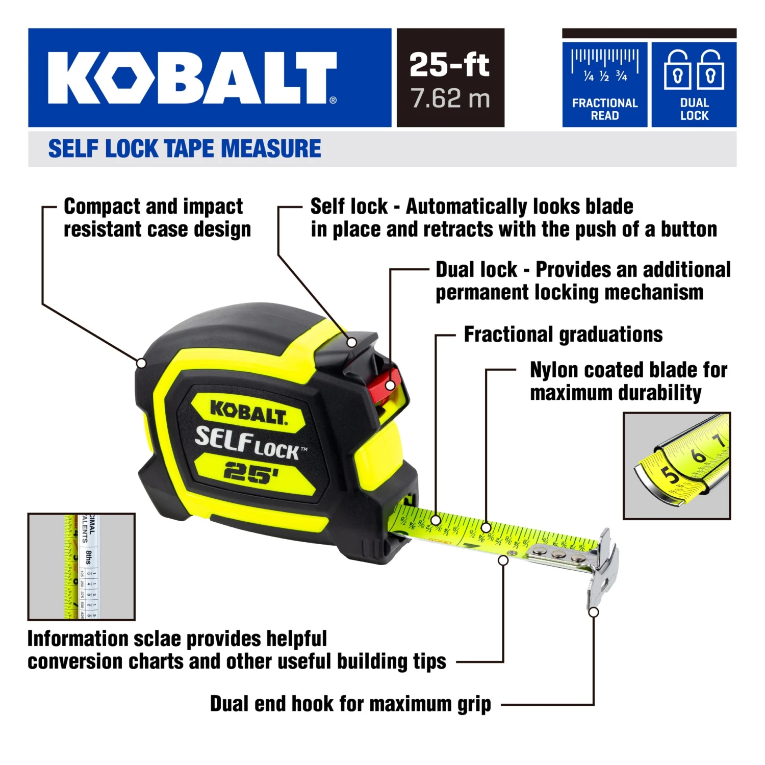 Kobalt Self Lock 2 -Pack 25-ft Auto Lock Tape Measure 9 Kobalt Self Lock 2 -Pack 25-ft Auto Lock Tape Measure -Kobalt Tools 74853649 scaled