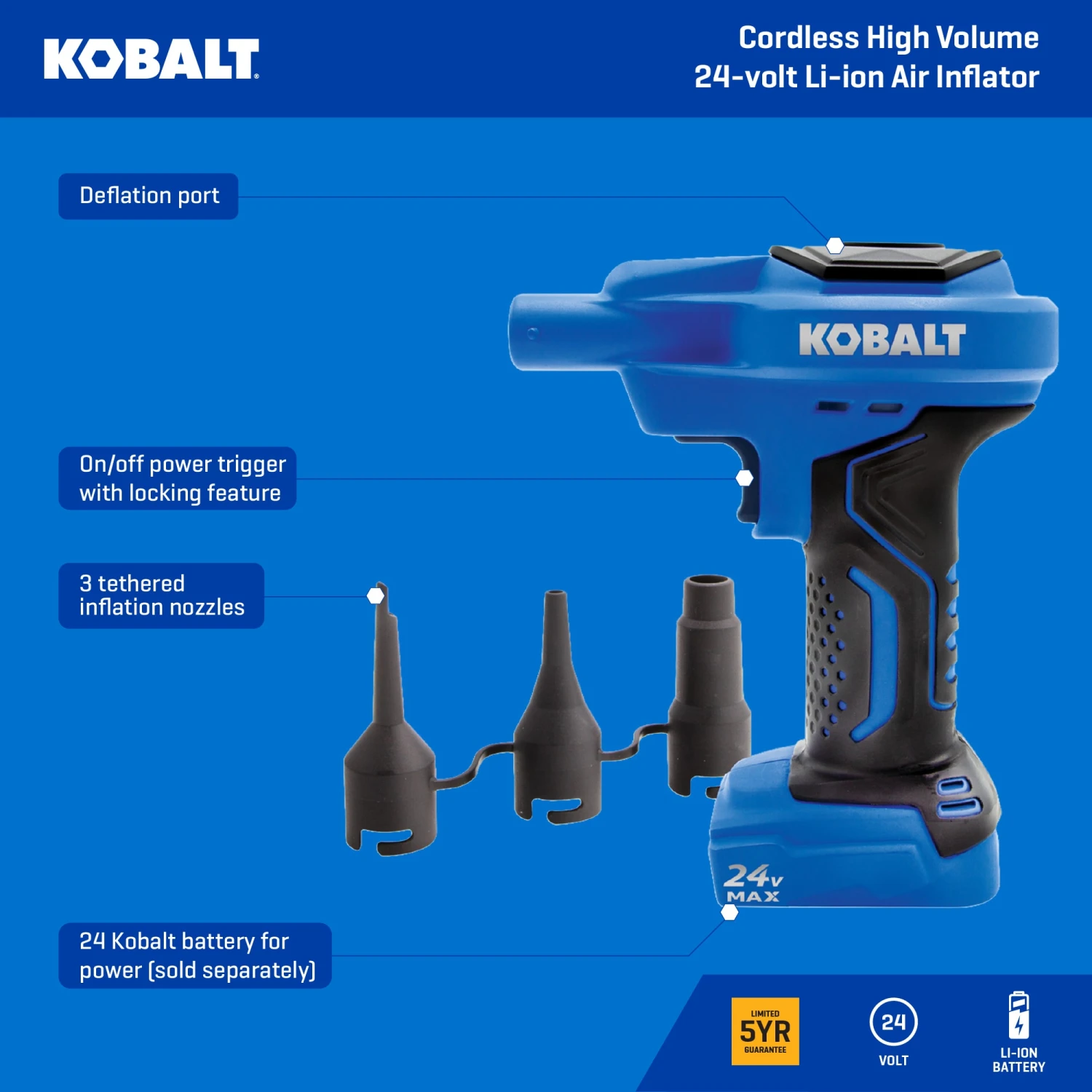 Kobalt Cordless High Volume 24-volt Li-ion Air Inflator (Power Source: Battery ) 3 Kobalt Cordless High Volume 24-volt Li-ion Air Inflator (Power Source: Battery ) -Kobalt Tools 76365314
